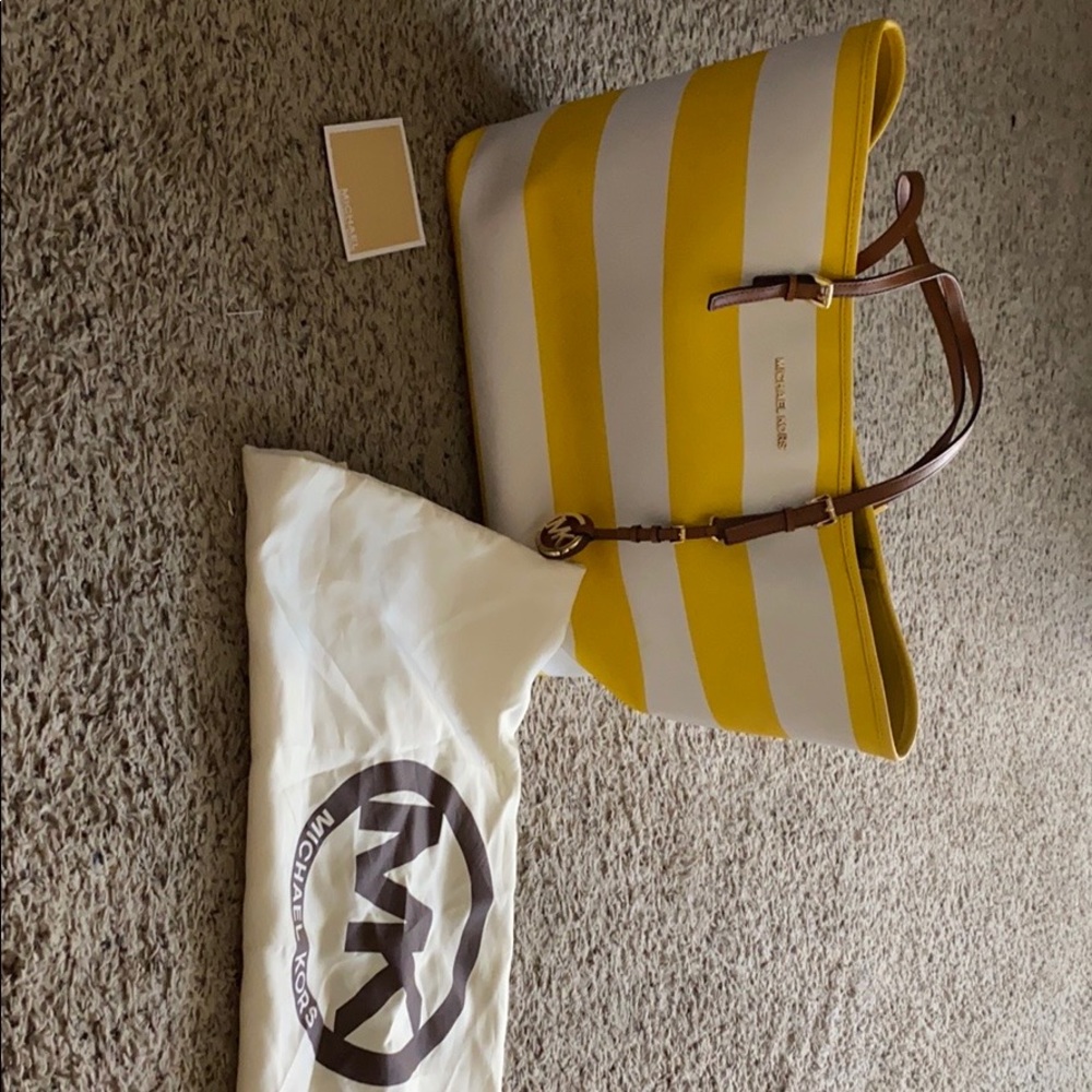 Large yellow and white stripe Michael kors purse